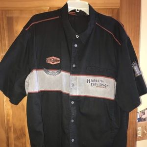 Harley Davidson was button shirt.